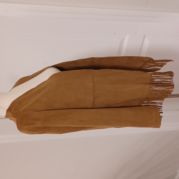 Chico's sueded brown fringe open lightweight cardigan jacket size 0 XS 4-6 - Picture 5 of 15
